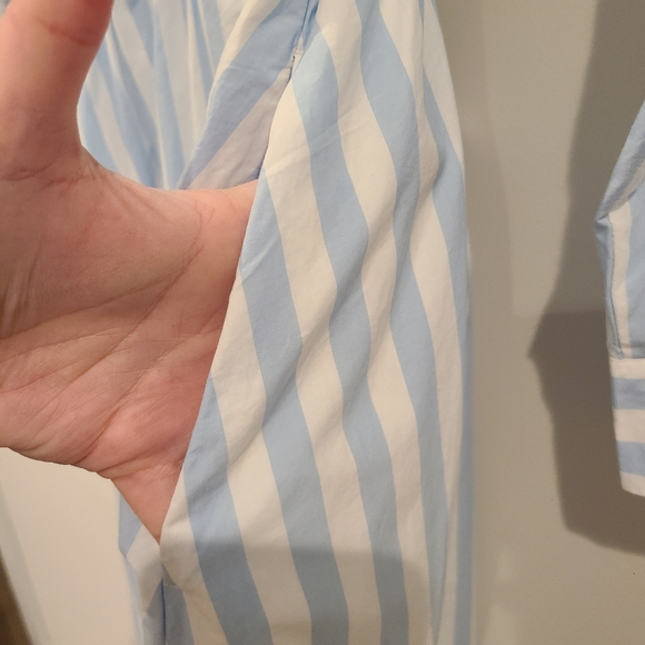 Loft Blue And White Stripe Tie Peek A Boo Front Button Cotton Maxi Shirt Dress - Picture 6 of 9